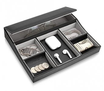 Leather Valet Tray for Men - Nightstand Organizer, Mens EDC Tray Catch All Tray Dresser Top Organizer for Key Wallet & Phone Black