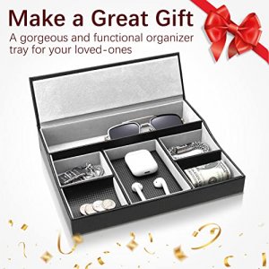 Leather Valet Tray for Men - Nightstand Organizer, Mens EDC Tray Catch All Tray Dresser Top Organizer for Key Wallet & Phone Black