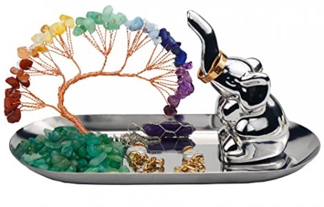 Carselage Elephant Ring Holder for Jewelry, Elephant Gifts for Women, Chakra Crystal Tree Ring Dish Earrings Box Organizer Trinket Tray, Living Room 