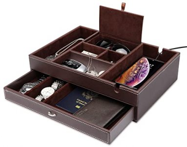 Baoyun Valet Tray for Men,2 Layers Nightstand Organizers for Men and Women, Leather Jewelry Storage Box,Dresser Top Organizer,Catch All for Jewelry K