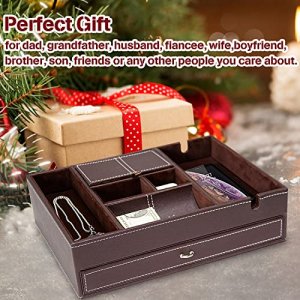 Baoyun Valet Tray for Men,2 Layers Nightstand Organizers for Men and Women, Leather Jewelry Storage Box,Dresser Top Organizer,Catch All for Jewelry K