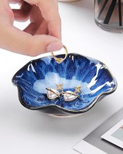 JAMEND CLXP Lotus Leaf Shape Decorative Ring Tray, Small Key Bowl, Ceramic Trinket Tray Jewelry Dish Organizing Necklace Earrings, Home Decoration fo