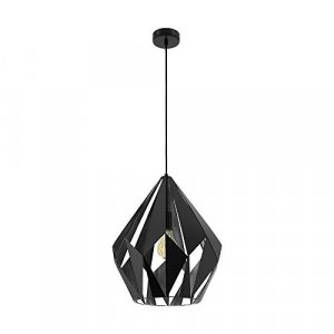 EGLO 49879A Carlton 1-Light Pendant Hanging Adjustable Lighting Fixture with Geometric Shade for Kitchen Island, Hallway, and Dining Room, 15 Inch, B