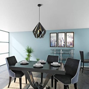 EGLO 49879A Carlton 1-Light Pendant Hanging Adjustable Lighting Fixture with Geometric Shade for Kitchen Island, Hallway, and Dining Room, 15 Inch, B