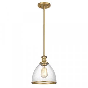 Cloe 1-Light Vintage Brass Finish Harmer Glass Pendant Light Fixture, Farmhouse Light Hanging Lights for Kitchen Dining Room Bedroom Lighting for Kit