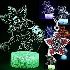 ADFER Stranger Monster Trending 3D Night Light Illusion Night Light with Demogorgon Necklace ABS Base Acrylic Board with Romete Control Home&Room Dec