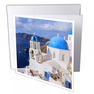 3dRose Greeting Card Traditional Blue Roofed Churches and Homes, Santorini, Greece, 6 x 6
