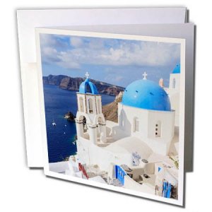 3dRose Greeting Card Traditional Blue Roofed Churches and Homes, Santorini, Greece, 6 x 6