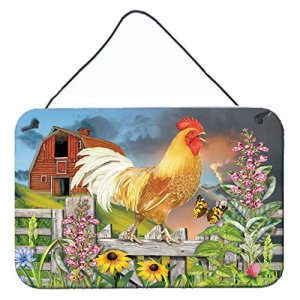 Caroline's Treasures PRS4024DS812 Yellow Rooster Greeting The Day Wall or Door Hanging Prints, Aluminum Metal Sign Kitchen Wall Bar Bathroom Plaque H