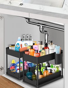 Ravinte Pull Out Under Sink Organizer 2 Tier Multi Purpose Sink Organizers  Storage For Bathroom Kitchen Sink Storage Organizer With Hook & Hanging Cup