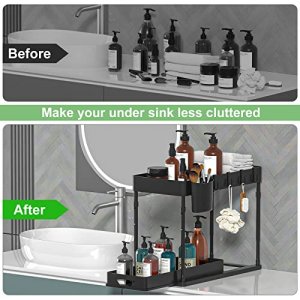 Seasky 2 Pack Adjustable Height Under Sink Organizers and Storage, 2 Tier  Sliding Bathroom Organizer, Kitchen Organizer Multipurpose Under Sink