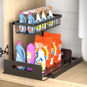 Under Sink Organizers and Storage,GAOKASE Black Metal 2 Tier Pull Out  Drawers Under the Sink Organizers for Kitchen Slide Out Sliding Under  Cabinet S - Imported Products from USA - iBhejo