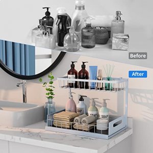 2-Tier under Sink Organizers and Storage 2 Pack Sliding L-Shape under  Bathroom K