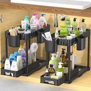Under The Sink Organizer, skysen Kitchen Cabinet Organizer, Bathroom Under Sink Organizers and Storage, 2 Pack - Strengthened Structure - Large