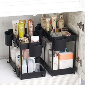 Hekaty 2PcS Under Sink Organizer Shelf Multi-purpose 2 Tier Under