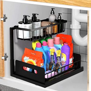 bukfen Under Sink Organizer, Pull Out Cabinet Organizer 2-Tier Slide Out  Sliding Shelf Under Cabinet Storage Multi-Use for Under Kitchen Bathroom  Sink