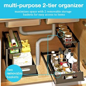 Hekaty 2PcS Under Sink Organizer Shelf Multi-purpose 2 Tier Under