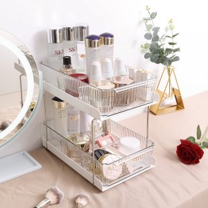 2 Tier Under the Sink Organizer Baskets with Sliding Drawers Ideal for Cabinet, Countertop, Pantry, and Desktop, for Bathroom, Kitchen, Office,2 T