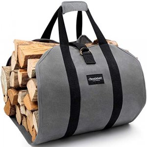 Amagabeli Firewood Carrier Tote Waxed Canvas Log Tote Carrying Bag Wood Carrier Bag with Handles Security Strap for Camping Indoor Firewood Logs Tote