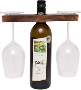 EARTHLY HOME Wooden Wine Bottle & Glass Holder Handmade Antique Wood Stand for Wine for Two Glasses & Bottle Beautifully Handcrafted Antique Look Tra