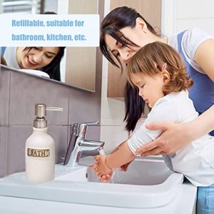 ESSGUO White Soap Dispenser, 11oz Bathroom Hand Ceramic Lotion Dispenser, Refillable Lotion Liquid Pump Dispenser for Bathroom Countertop Kitchen Sin