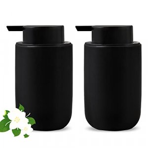 Foam Soap Dispenser Set - 2 Pack Black Ceramic Foaming Dish Hand Soap Dispenser with Black Pump for Bathroom, Bathroom Dispenser Set for Modern Home 
