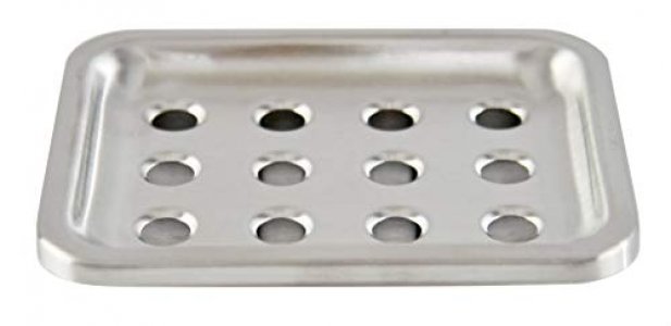 Home-X Large Square Draining Soap Dish, Heavy-Duty Stainless-Steel Soap Tray, Kitchen Sink, and Bathroom Soap Box, 5 