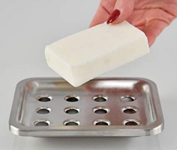 Home-X Large Square Draining Soap Dish, Heavy-Duty Stainless-Steel Soap Tray, Kitchen Sink, and Bathroom Soap Box, 5 