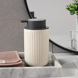 BSDISP Foaming Soap Dispenser - Ceramic Foam Hand Dish Liquid Soap Dispenser for Bathroom, 12 oz refillable Lotion Soap Dispenser with Grey Pump, Mod