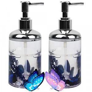 HOMG JINFUN Acrylic Lotion/Soap Dispenser Set 2 PCS Blue-Purple Flowers Bathroom Accessories with Pieces Dispensers Perfect for Hotel, Home Bathroom/