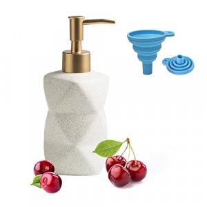 White Soap Dispenser, 10 oz Irregular Bathroom Hand Ceramic Lotion Dispenser, Modern Refillable Liquid Soap Dispenser with Gold Pump for Kitchen Sink
