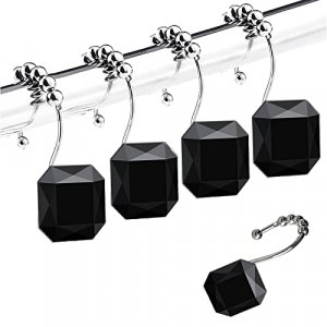 Shower Curtain Hooks Rings for Bathroom Rhinestone Decorative, 12pcs Diamond Roller Glide Rustproof Ring Holders for Home Kitchen Bedroom Decor (Blac