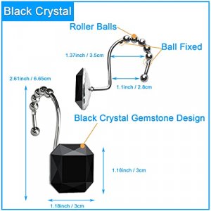 Shower Curtain Hooks Rings for Bathroom Rhinestone Decorative, 12pcs Diamond Roller Glide Rustproof Ring Holders for Home Kitchen Bedroom Decor (Blac