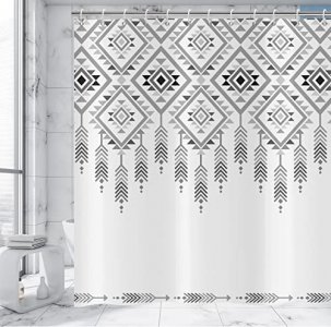 CRTPOD Aztec Shower Curtain Southwestern Grey White Geometric Bath Curtain with Hooks Navajo Ethnic Tribal Bathroom Curtains Waterproof Polyester Fab