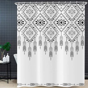 CRTPOD Aztec Shower Curtain Southwestern Grey White Geometric Bath Curtain with Hooks Navajo Ethnic Tribal Bathroom Curtains Waterproof Polyester Fab