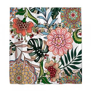 Onecmore Abstract Bohemian Floral Shower Curtain Mid Century Morden Summer Tropical Leaves Rustic Botanical Decor for Home Bathroom Bathtubs Sets Dec