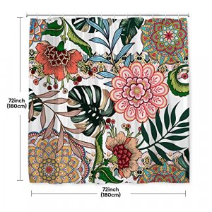 Onecmore Abstract Bohemian Floral Shower Curtain Mid Century Morden Summer Tropical Leaves Rustic Botanical Decor for Home Bathroom Bathtubs Sets Dec