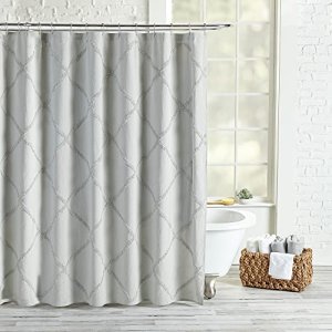 Peri Home Lattice Chenille Cotton Fabric Shower Curtain, 72 x 72, inches, Grey
