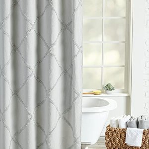Peri Home Lattice Chenille Cotton Fabric Shower Curtain, 72 x 72, inches, Grey