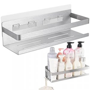 Helpful Home Shower Caddy, Adhesive Shower Shelf 2-Pack - Swift Draining, Rustproof Stainless Steel Shower Storage Rack with 4 Hooks, Adhesive, Easy