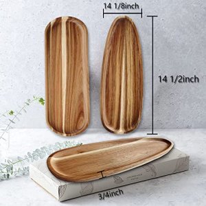 Acacia Wooden Bathroom Vanity Tray, Long Rectangle Wood Kitchen Serving Trays, Living Room Toilet Tank Storage Tray Sink Holder for Perfume, Jewelry 
