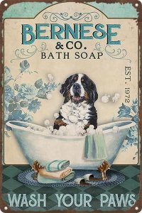 Habilboi Funny BathroomTin Sign Bernese Mountain Dog Bath Soap Wash your paws Vintage Aluminum Sign for Home Toilet Restaurant Kitchen Bar Coffee Wal