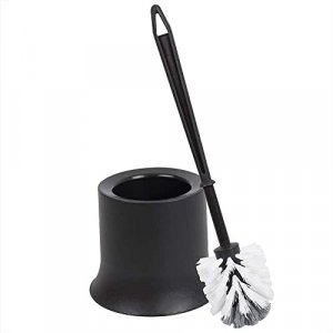 Home Basics Plastic Toilet Brush with Compact Holder, for Bathroom Storage - Sturdy, Deep Cleaning, Black