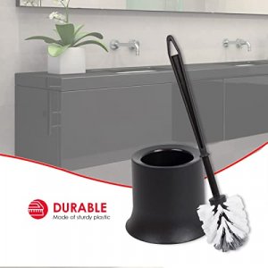 Home Basics Plastic Toilet Brush with Compact Holder, for Bathroom Storage - Sturdy, Deep Cleaning, Black
