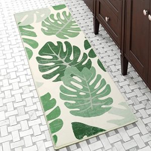 UNIBATH Leaves Bathroom Runner Rugs Long Bathroom Rug Green Extra Large  Bath Runner Rugs for Bathroom Non Slip Microfiber Absorbent Washable Area