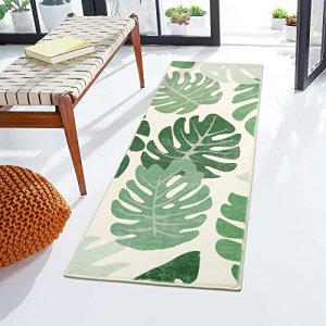 UNIBATH Leaves Bathroom Runner Rugs Long Bathroom Rug Green Extra Large  Bath Runner Rugs for Bathroom Non Slip Microfiber Absorbent Washable Area