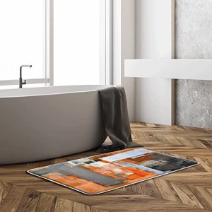 AYDSMYD Orange Gray Bath Mat Abstract Art Oil Painting Brushstrokes Style Ombre Art Design Modern Home Bathroom Shower Mat Kitchen Rug Microfiber Mem