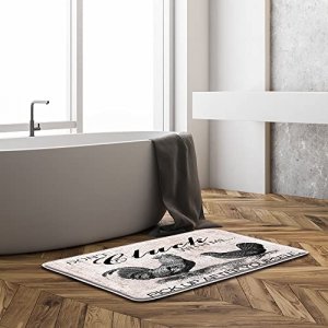 Chicken Bath Mat Funny Rooster Hen Retro Wooden Board Farm Animal Fun Quotes Creative Western Farmhouse Theme Bathroom Microfiber Decor Mat Soft Memo