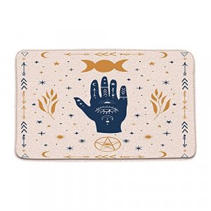 Boho Palmistry Hand Bath Mat Mysterious Abstract Moon Phase Stars Leaf Goddess Moon Pentacle Evil Eye Hand Drawn Symbols Microfiber Memory Foam Bathr