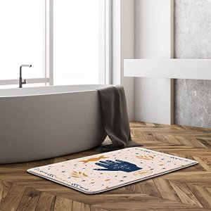 Boho Palmistry Hand Bath Mat Mysterious Abstract Moon Phase Stars Leaf Goddess Moon Pentacle Evil Eye Hand Drawn Symbols Microfiber Memory Foam Bathr